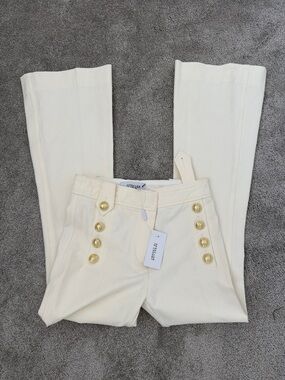 10 Crosby Derek Lam Cream Wide-Leg High-Rise Jeans with Gold Buttons